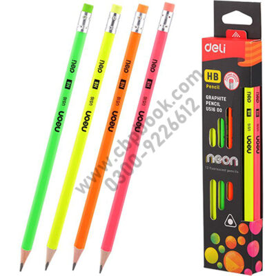 DELI Graphite Neon Pencil U516 00 HB with PVC Free Eraser - Pack of 12