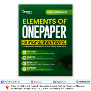 Elements of OnePaper Preparation Guide by LearnUp Pakistan featuring 3000+ MCQs, mock papers, quizzes, video lectures, and study resources for FPSC, PPSC, SPSC, KPPSC, and BPSC competitive exams.