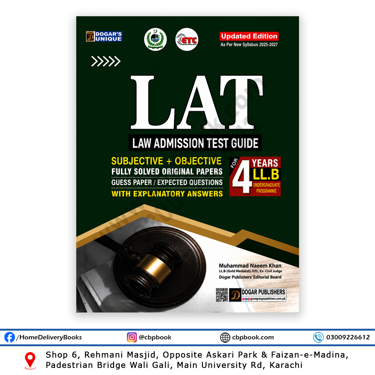 Comprehensive LAT preparation book featuring solved past papers, MCQs, essay writing guidance, and LL.B admission information. Comprehensive LAT preparation book featuring solved past papers, MCQs, essay writing guidance, and LL.B admission information.